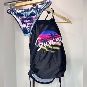 Sunset Tropical Logo Black and Multicolor Bikini Set, Medium